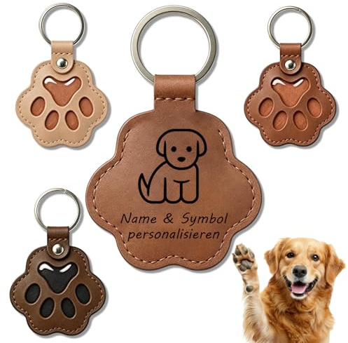 WFE Personalisierter Leder-Schlüsselanhänger mit Gravur von Name & Foto, in Pfotenform für Hunde & Katzen, Aufbewahrungsbox für Tierhaare, Andenken, Trauergeschenk, Taschenanhänger
