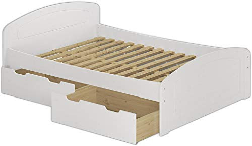 Erst-Holz®Doppelbett Bettkasten Rollrost 200x200 Holzbett Massivholz Kiefer waschweiß 60.50-20 W