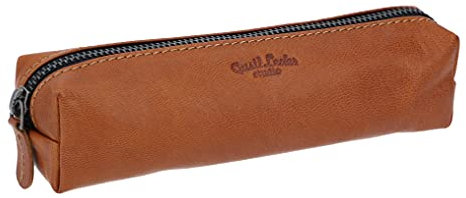 Gusti Federmäppchen Leder Addison - Kleine Federmappe aus echtem Rindsleder - Hochwertiges Stifteetui Leder mit robustem Metallreißverschluss - Haselnuss