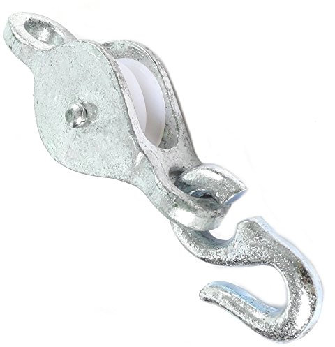 White Hinge Limited Galvanised Washing Line Pulley & Hook - Heavy Duty Clothes Dryer Cord Winch Wheel
