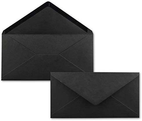 Lot de 25 enveloppes à lettre - Noir - DIN long - 110 x 220 mm (11 x 22 cm) - Fermeture humide sans fenêtre - Idéal pour cartes d'invitation - Série FarbenFroh