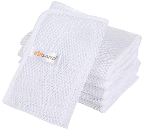 SUNLAND Netted Dish Cloths for Washing Dishes No Odor Dishes Scrubber for Kitchen-Fast Drying and Easy to Clean Mesh Dish Cloth 6 Pack 12Inch x12Inch White