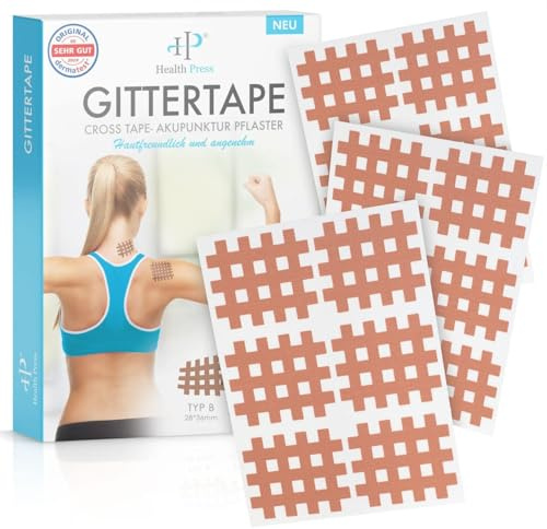 Health Press Gitterpflaster, Typ B, Hautfarben, 120 Stück | Gittertape, Crosstapes für den Körper, Akupunkturpflaster, Akupressur Pflaster, Cross Tape Set mit ausführlicher Anleitung