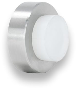 Tope Puerta de Pared Manilla, Adhesivo o Tornillo, Acero Inoxidable Mate, Goma Blanca 35mmx 18mm, I-254/35-BAM