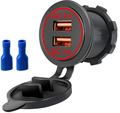 Auto Ladegerät, Fydun Dual QC3.0 Schnellladung Dual USB Ladebuchse Stromversorgung für 12/24V Auto Motorrad Boot Stromversorgung wie Handy Tablets MP3 Kamera