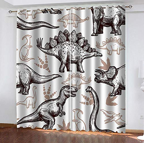 zpangg Verdunkelungsvorhang Kräuselband Dinosaurier Mit Ösen Gardine Für Schlafzimmer, Kinderzimmer 2 Stück Verdunkelungsvorhänge Farbige Vorhänge 150×166Cm
