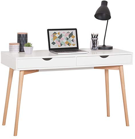Casa Vital Table de Bureau Skandi, 120x48x75, Blanc, avec 2 tiroirs