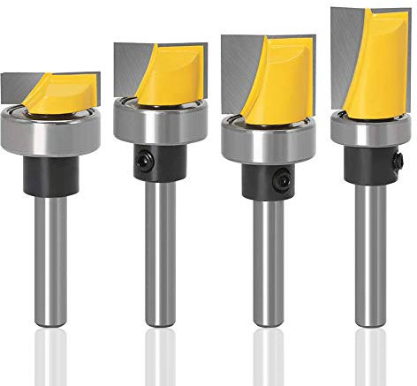Mesee 4 Pieces Flush Trim Hinge Mortising Template Router Bits Set with Ball Bearing, 1/4 Inch Shank Carbide Tipped Woodworking Milling Cutter Tools - 13/16 7/16 5/8 1/4 Cutting Depth