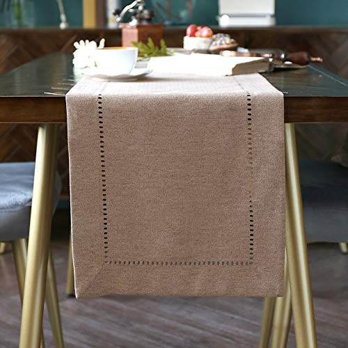 Squisito Tessuto di Lino Squisito Modello Tagliato al laser Runner da Tavolo Runner da Tavolo Decorativi Utilizzati per Compleanni Matrimoni Festival e Feste di Laurea (Caffè, 35 x 220 CM)