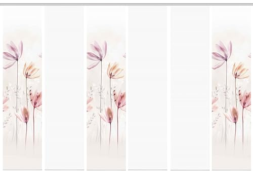 HOME WOHNIDEEN 96067 | 6er-Set Schiebegardine 'KUKAT', Digitaldruck auf Bambus-Optik, mit abstraktem Blumen-Motiv, 260x60cm, Farbe: Natur
