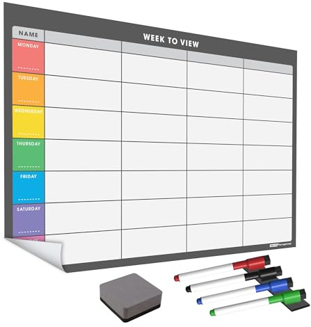 WallTAC A2 Weekly Planner Whiteboard Sticker for Wall | Made in The UK | Easy-to-Remove Dry Wipe Calendar with Reusable Adhesive | Family Meal Planner or to-Do List for Home and Office