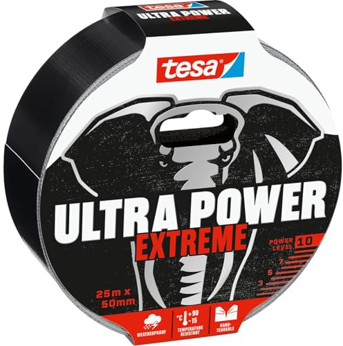 tesa Ultra Power Extreme Repairing Tape - Reparaturband mit extra starkem Halt auch auf rauen Oberflächen - wetterbeständig und handeinreißbar - 10m x 50 mm