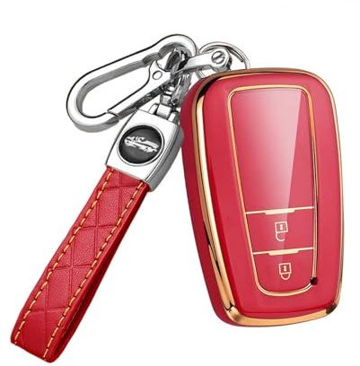 HIBEYO Smart Autoschlüssel Hülle passt für Toyota Schutzhülle Schlüsselhülle Cover TPU für Camry Prius CHR Prius Prime Corolla Yaris Schlüsselbund Schlüsselbox Schlüsselanhänger 2 Tasten(Rot)