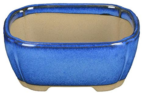 Rechteckige japanische Bonsaischale von Morrisan aus blau glasiertem Steinzeug 9x7x3,5 cm - B02-8-6B