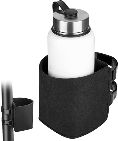 Xxerciz Cup Holder, Treadmill Water Bottle Holder with Two Strap Adjustable, Universal Drink Holder for Stroller, Bike, Wheelchair, Golf Cart, Walker, Scooter(Black)