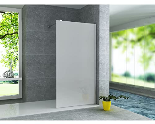 ALONI Walk In Dusche 100x200 cm begehbare Duschwand Milchglas satiniert | 8 mm ESG Sicherheitsglas, Nano-Beschichtung, teilgerahmt, links oder rechts montierbar