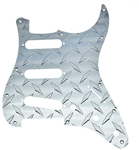 Dopro 11-Loch Diamond Plate Modern Style Strat SSS Gitarre Pickguard Metall Kratzplatte für Amerikanische/Mexikanische FD Stratocaster Silber