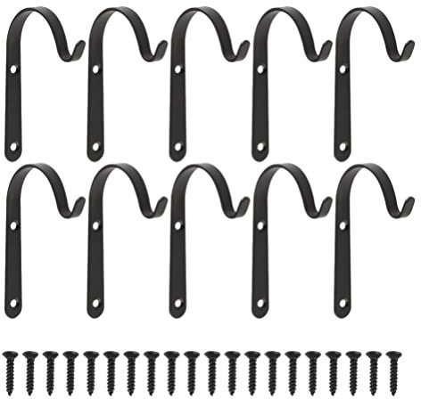DOITOOL Blumenampel Halter Garten Wandhaken Blumenhaken Eisen Schwarz 10 Stück Haken mit 20 Stück Schrauben Wandhalterung für Windspiel Laternen Pflanzen Blumen Hängekörbe Garten im Freien