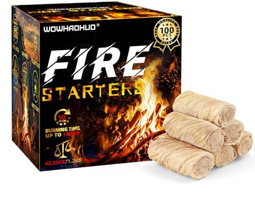 WowHaoHuo 100Pcs Fire Starters for Fireplace,Grill & BBQ,Campfires, Camping, Survival kit, Chimney, Grill Pit, Fire Pit, Wood Stove, Smoker,Charcoal Starter,Waterproof,Natural Fire Starter