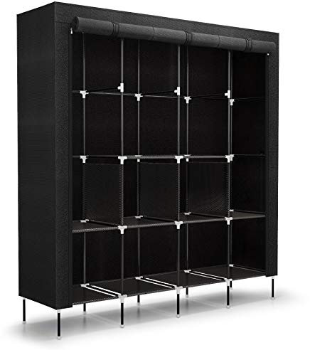 Mondeer Stoffschrank, Faltschrank mit 4 Kleiderstangen und 2 Taschen Höhe 180cm, Kleiderschrank für Schlafzimmer, Ankleidezimmer 180cm*170cm*45cm Schwarz