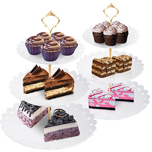 TsunNee 2 soportes para tartas de 3 niveles, para cupcakes, platos de postre, pasteles, frutas, galletas, dulces, torre, bandeja de servir escalonada para bodas, cumpleaños, baby shower