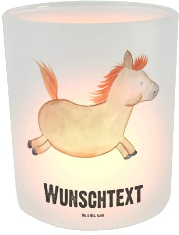 Mr. & Mrs. Panda Windlicht selbst gestalten Pferd Springen - Personalisierte Geschenke, Kerzenhalter personalisiert, Personalisierter Teelichthalter, Pony, Laterne, Stall, mit Namen, Pferdestall