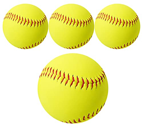 Oeab Softbollar 11 tum 4-pack sport övning gula softbollar omärkt autograf softball officiell storlek och vikt softbal för spel, övning, träning, träff, pitching, fältning
