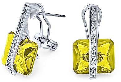 Art Deco Estilo Cuadrado Simulado Piedra Cúbica Zirconia AAA Rectángulo Esmeralda Cortar Pendientes CZ Gota Para Mujer Plateado Omega Volver Piedra De Nacimiento Colores