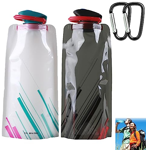GNAUMORE Faltbare Trinkflasche 700ml,Unisex Adult Faltbare Wasserflaschen,Faltbare Trinkflasche,Flexible Wiederverwendbare Wasserflasche,Faltbare Wasserflaschen Weiß und Schwarz
