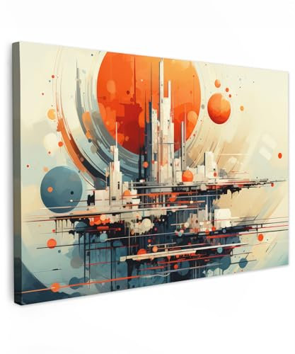 MuchoWow© Impressions sur Toile 120x80 cm Deco Tableau Murale Decoration Salon Peinture Tableaux Chambre Toiles Maison Rétro - Bâtiments - Orange - Figures