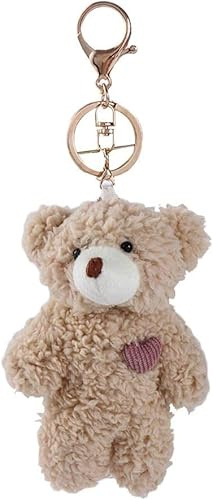 BWESOO Llavero de peluche de oso marrón, colgante de bolsa de animales de peluche, llavero de conejo de peluche Kawaii, llavero de felpa para perro, llavero de coche con corazón rosa, osos de peluche,