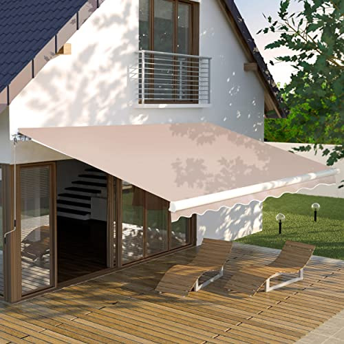 VEIKOU 10’ D x 12’ W Awning, Awnings for Patio with Crank Handle, Aluminum Frame, Retractable Awning Sunshade Shelter for Outdoor, Window, Beige