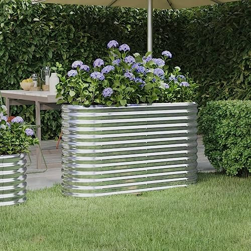 FENLAX Pflanzkübel aus Pulverbeschichteter Stahl 114x40x68 cm Silber Pflanzenkasten Blumenbeet Hochbett Garten Hochbeet Metall Hochbeet für Gemüse Pflanzenbeet Hochbeete Terrasse Hochbeet Balkon