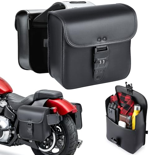 Nomad Motorcycle Saddlebags – 16L (8Lx2) Universal Throw Over Saddle Bag for Cruiser, Touring & Chopper Bikes – Heavy Duty, Waterproof, Secure Numeric Lock, Easy Mount, Rider Storage
