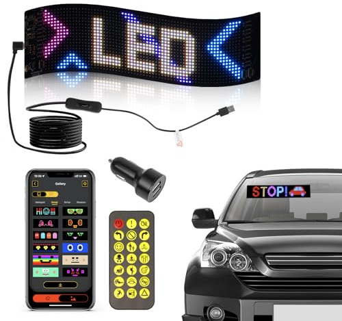 YAYZA! Flexible Panneau Affichage LED, 34.8 * 10.2cm Plaque Lumineuse Camion Personnalisé, Bluetooth Panneau Publicitaire Lumineux Programmable Voiture Plaque Lumineuse Camion
