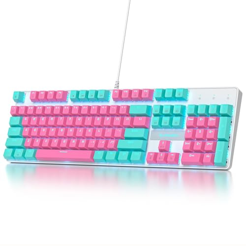 SOLIDEE tastiera gaming meccanica 100%,US Layout QWERTY,Tastiera da Gioco Cablata 104 Tasti Retroilluminata RGB con Tastierino Numerico,Tastiera Meccanica NKRO per laptop Windows(104 Miami)