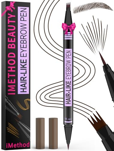 iMethod Microblading Augenbrauenstift - Eyebrow Pencil Dual-Ended 2-in-1 Augenbrauenstift mit 4-Micro-Gabelspitzen & Präziser Pinselspitze erzeugt Natürliche Augenbrauen, Dunkelbraun