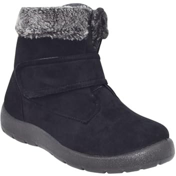 Chums Ladies Wide Fit Touch Fasten Mock Suede Boot EE Fit Thermal Lined with Cosy Fur Trim Easy Touch Fastening Black 6