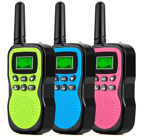 Walkie Talkie Kinder 3er Set, Apkezel Walky Talky mit 1000mAh Aufladbar Akku, Große Reichweite 3km Walki Talki Funkgeräte Set mit VOX Taschenlampe für Freien, Camping, Wandern