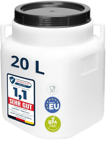 Garronda 20 litros Barril Cuadrado BPA-Libre y Barril para Piensos Boca Ancha Depósito de Agua con Tapa para Sauerkraut y Salmuera para Carne tonel para Agua de Lluvia GD-0088, Blanco