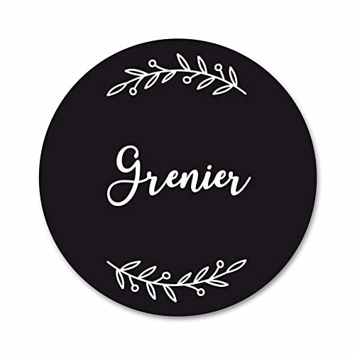 Plaque de Porte Grenier Autocollante PVC Gravé Noir Blanc Ronde. Décoration de Porte personnalisée,