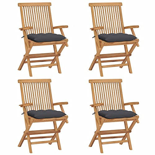 Sufrk Gartenstühle mit Anthrazit Kissen 4 STK. Massivholz Teak Hochlehner Gartenstuhl
