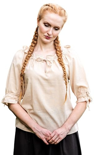 Leonardo Carbone® Blusa de mujer Vera | hombros descubiertos | cordones | carnaval, Halloween, cosplay, larp, blusa medieval, túnica, disfraz, festival, eventos, 100% algodón, Cáñamo, L