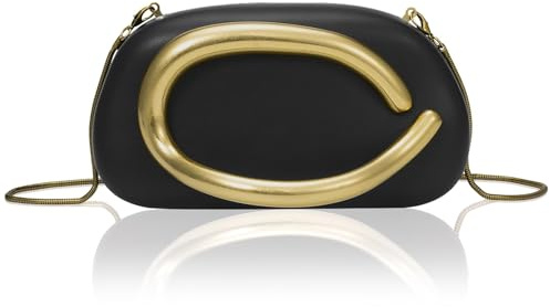 XUDREZ Women Box Clutch Bag with Chain, PU Leather Evening Handbag for Party Wedding, Metal Handle Crossbody Purses (Black)