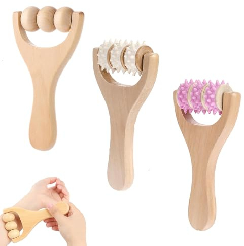 3 Massageroller Holz Faszienrolle mit Griff Multifunktional Massage Tool