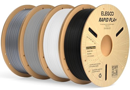 ELEGOO High Speed PLA+ Filament 1.75mm Schwarz Weiß Grau Silber 4KG | 600mm/s Hochgeschwindigkeit Filament PLA+, Hohe Zähigkeit&Schlagfestigkeit, Gleichmäßige Wicklung,für meisten 3D Drucker