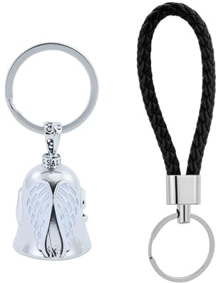 Portachiavi per moto, campana da motociclista, angelo custode, campanello per moto, portafortuna, pace portatile, in acciaio inox, campana di protezione a forma di angelo