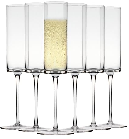 SERdeerCH Lot de 6 flûtes à champagne en cristal soufflé à la bouche - Coupe droite - Parfait pour la maison, les restaurants et les fêtes