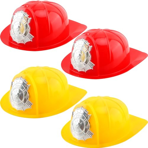 Restroma Feuerwehrmann-Hut aus Kunststoff, Feuerwehrhelm, Feuerwehrhelm, Feuerwehrmann, Kostüm, Helm für Kinder, Jungen, Mädchen, Halloween, 4 Stück (Farbstil 3)