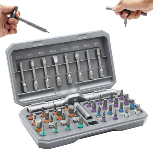 42 in 1 Magnetic Screwdriver Sets, Ratchet Screwdriver Set with Detachable T-Ratchet Handle, Portable Repair Tool Kit for Computer, Eyeglass, Bicycles, Watch, Ring Doorbell, Furniture and DIY